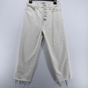 Free People We The Free Ivory High Rise Button Fly Straight Leg Jeans 27 Long
